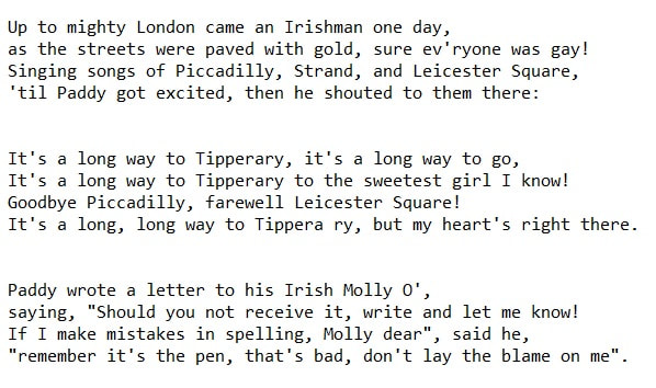 It's a long way to Tipperary lyrics