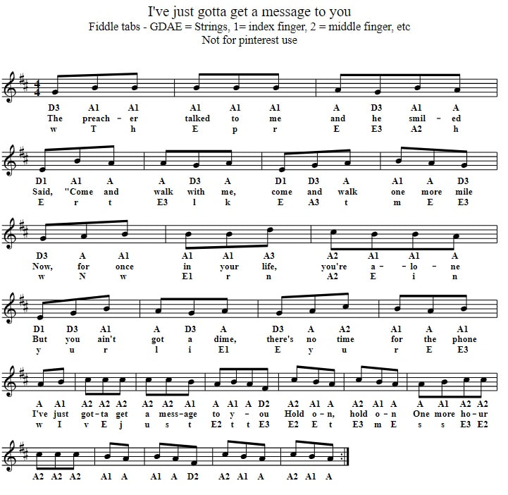 I've just gotta get a message to you violin sheet music for beginners