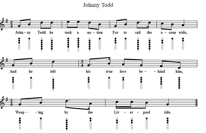 Johnny Todd easy tin whistle sheet music