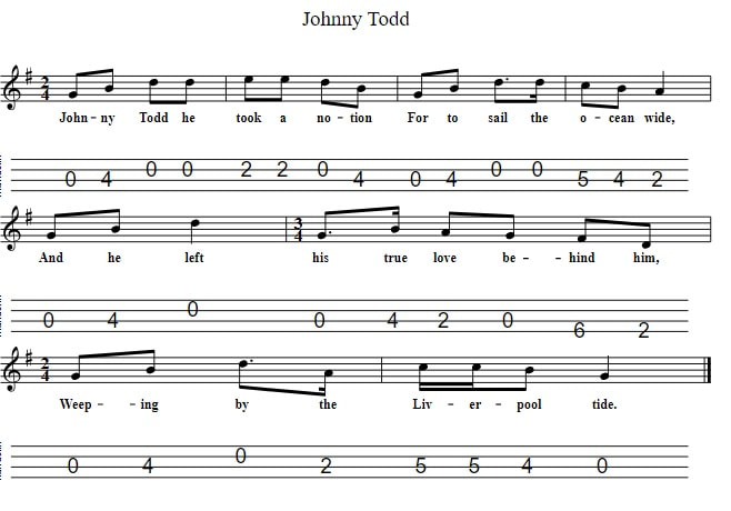 Johnny Todd tenor guitar tab in CGDA