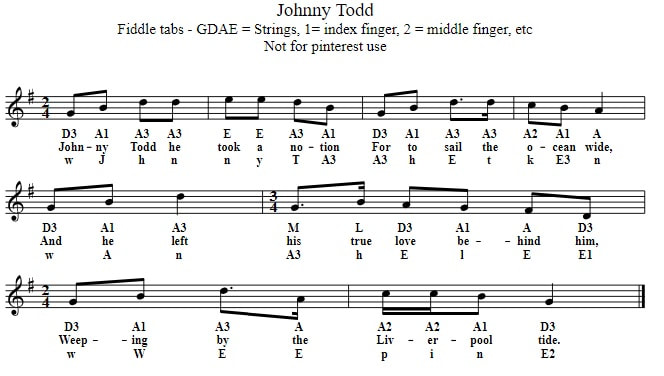 Johnny Todd violin sheet music for beginners