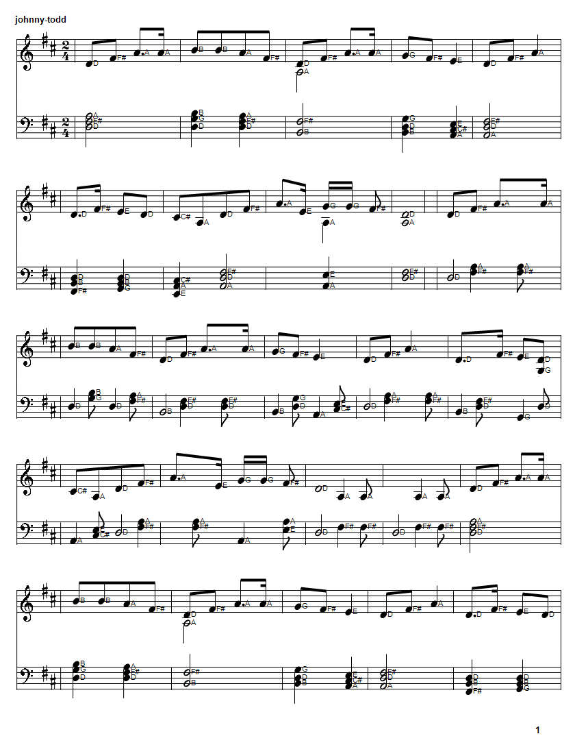 Johnny Todd sheet music score