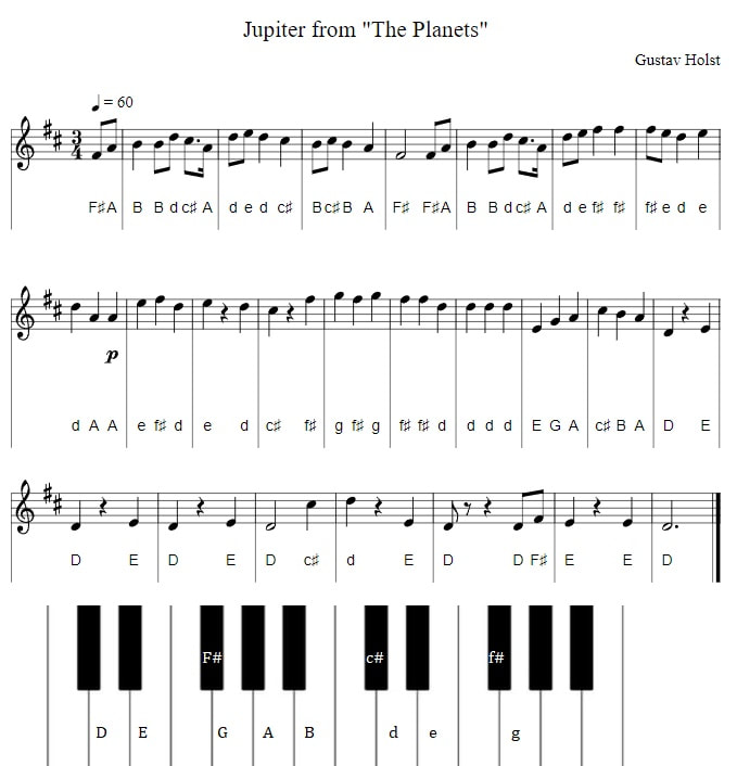 ​Jupiter piano keyboard letter notes By Holst