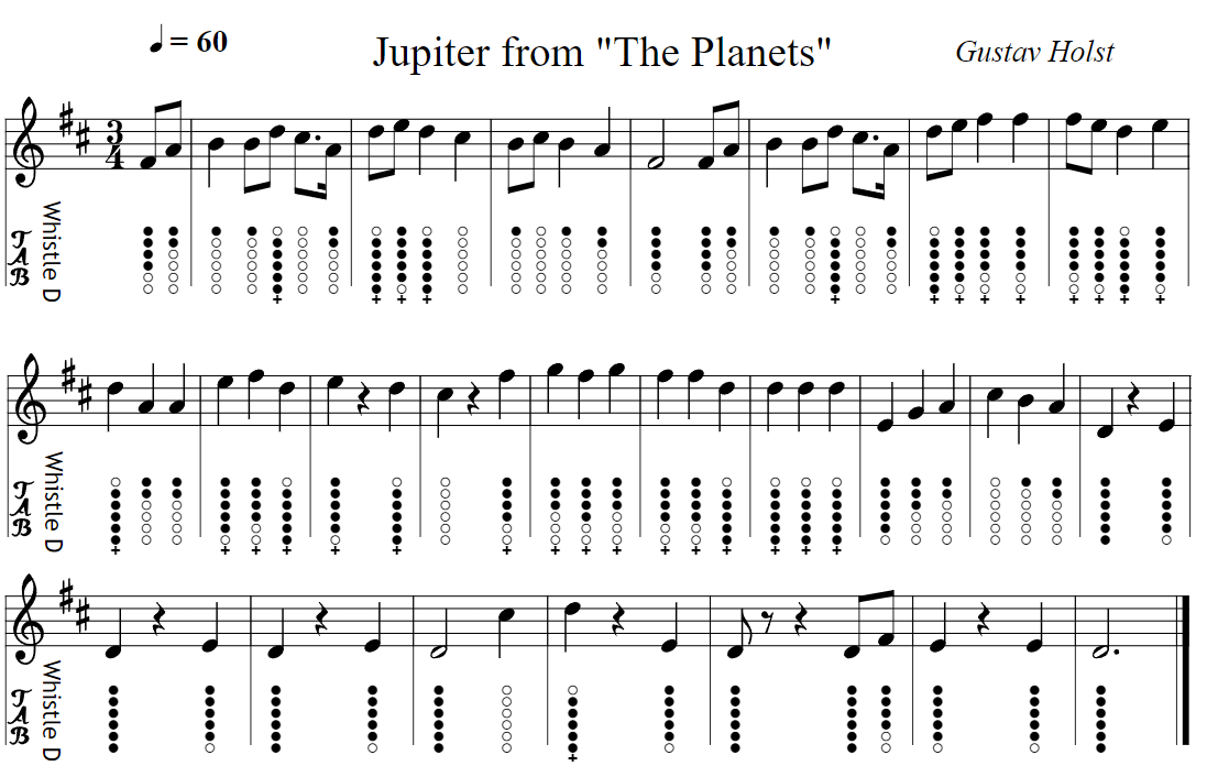 ​Jupiter Tin Whistle Tab By Holst