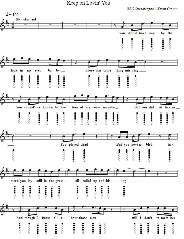 Keep On Loving You REO Speedwagon Piano Sheet Music And tin whistle notes