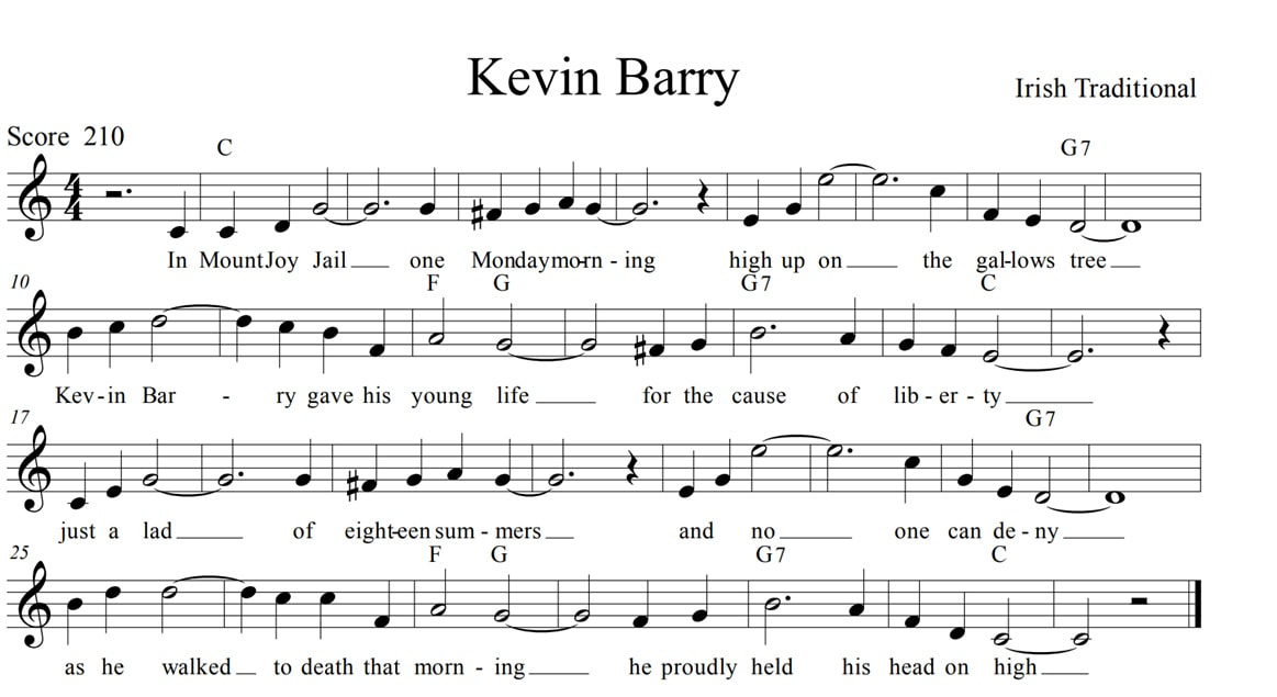 Kevin Barry Sheet Music Lyrics And Chords