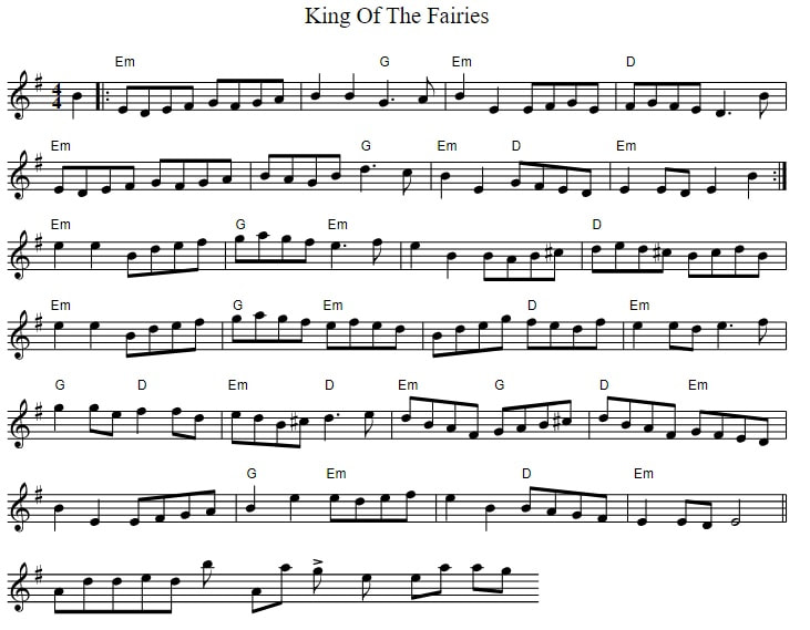 King of the Fairies fiddle sheet music with guitar chords 