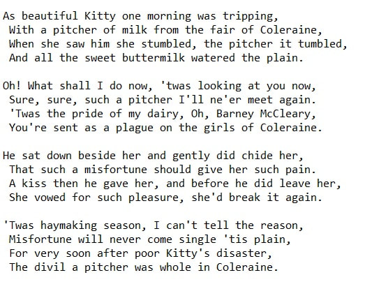 Kitty of Colraine song lyrics