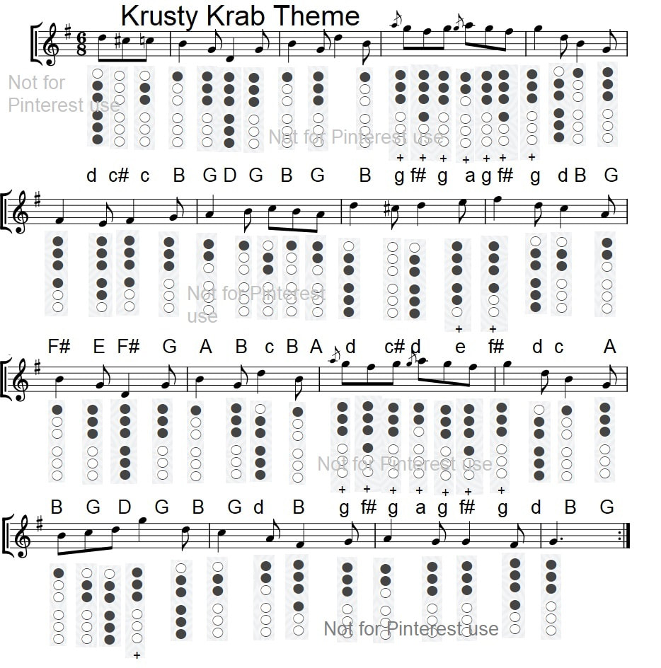 Krusty Krab Theme Tin Whistle Sheet Music Notes