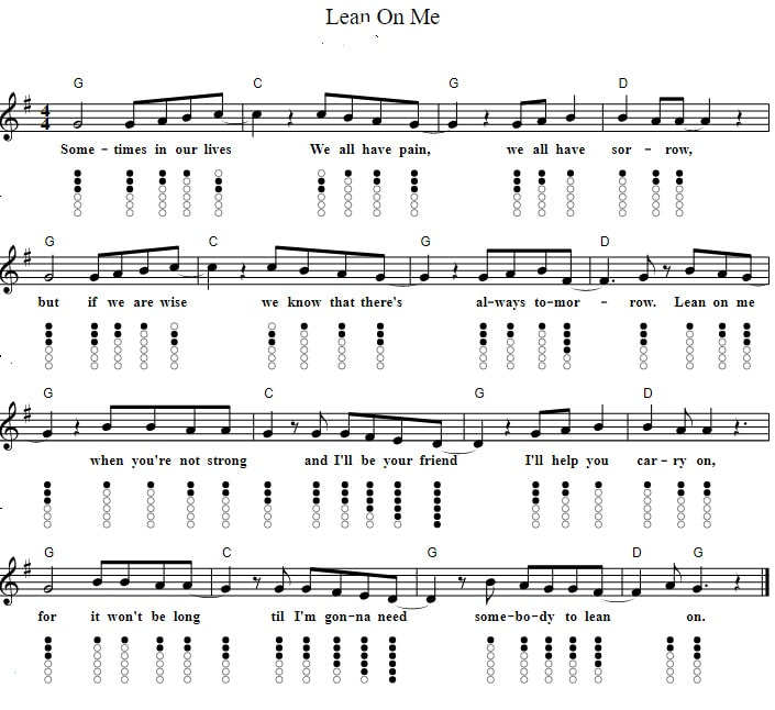 Lean on me tin whistle sheet music by Bill Withers