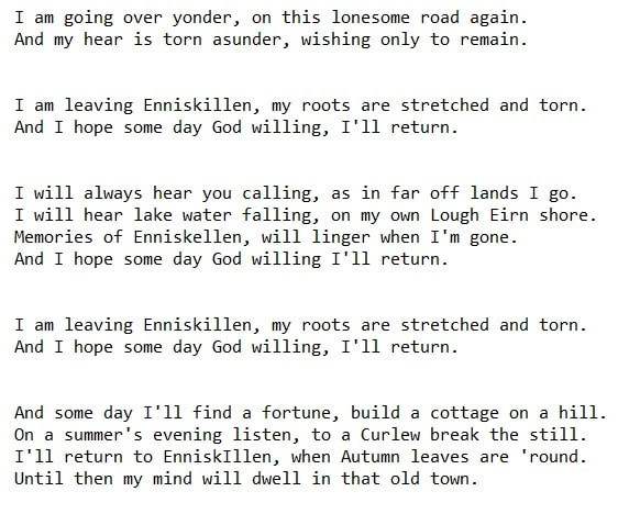 Leaving Enniskillen lyrics