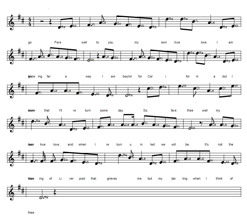 The leaving of Liverpool solfege sheet music in the key of D Major