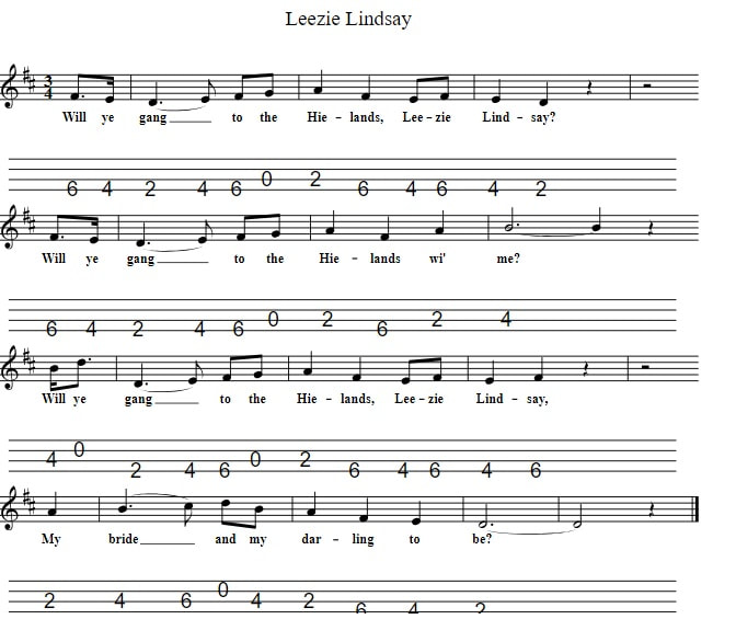 Leezie Lindsay tenor guitar tab in CGDA