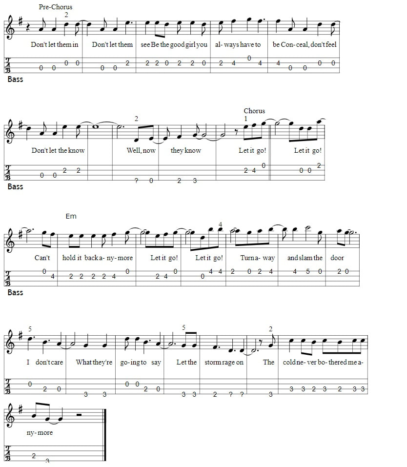 Let it go bass guitar tab part two