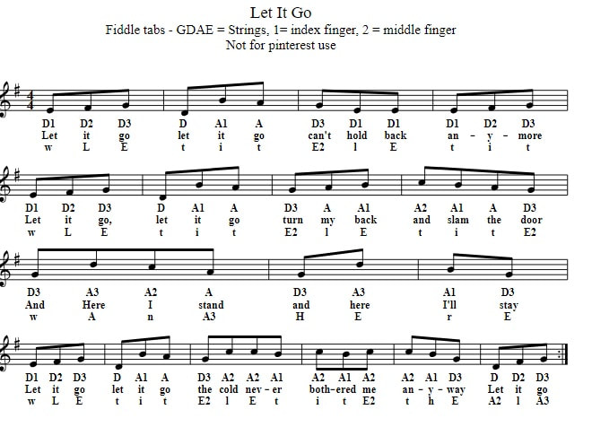Let it go violin sheet music for beginners