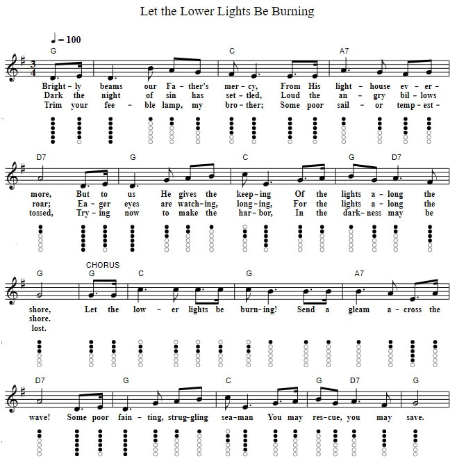 Let the lower lights be burning tin whistle sheet music with chords