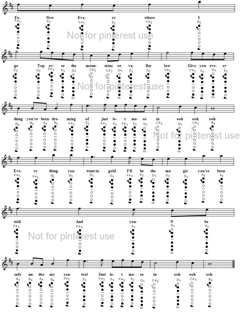 Lily easy flute sheet music with finger position by Alan Walker