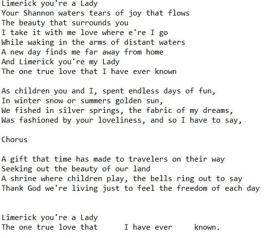 Limerick your a lady lyrics by Dennis Allen