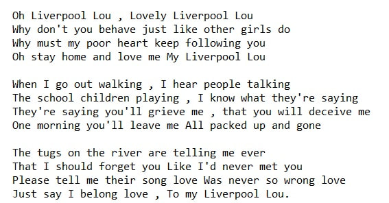 Liverpool Lou lyrics by Dominic Behan