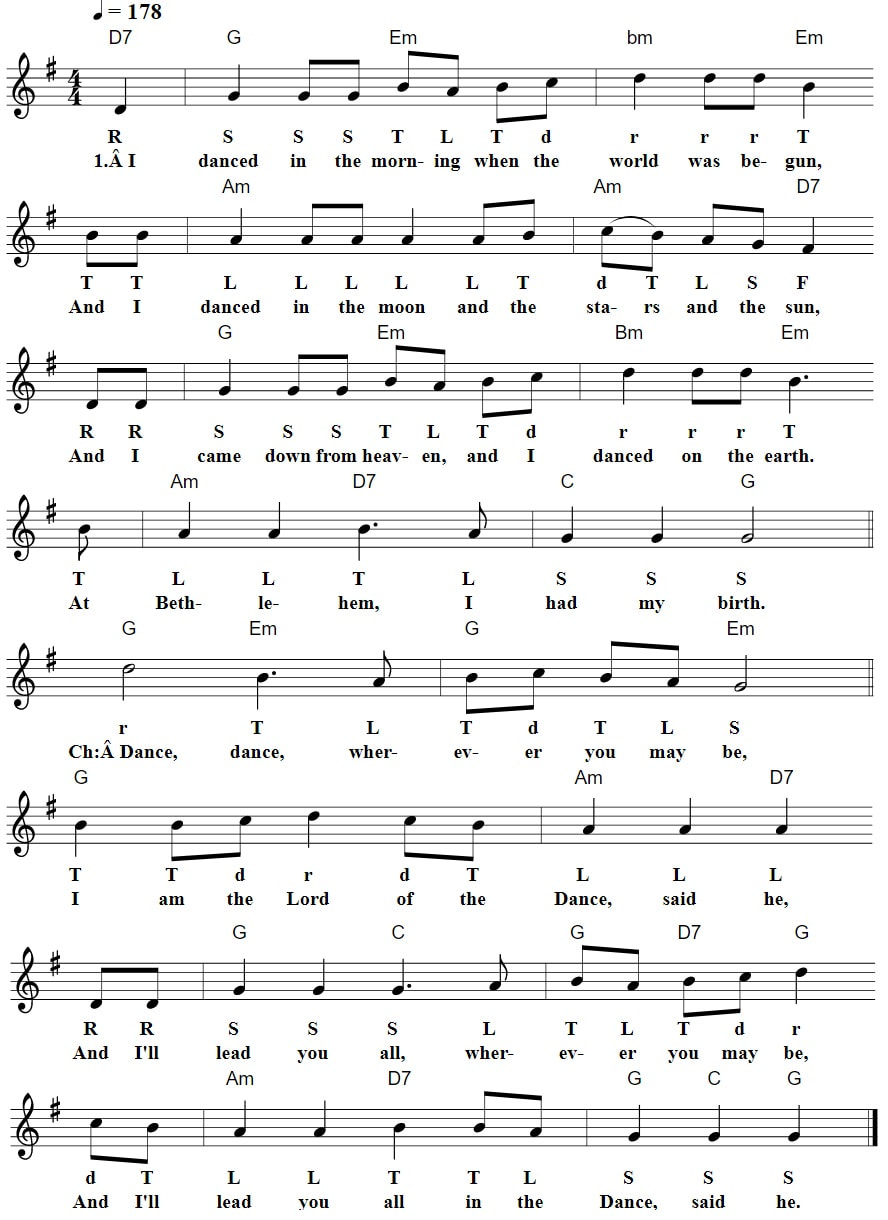 Lord of the dance easy sheet music in Do Re Mi for beginners
