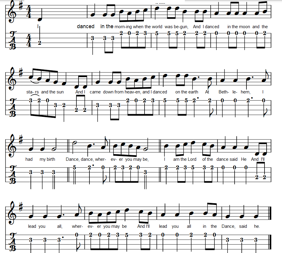 Lord of the dance ukulele tab in open g