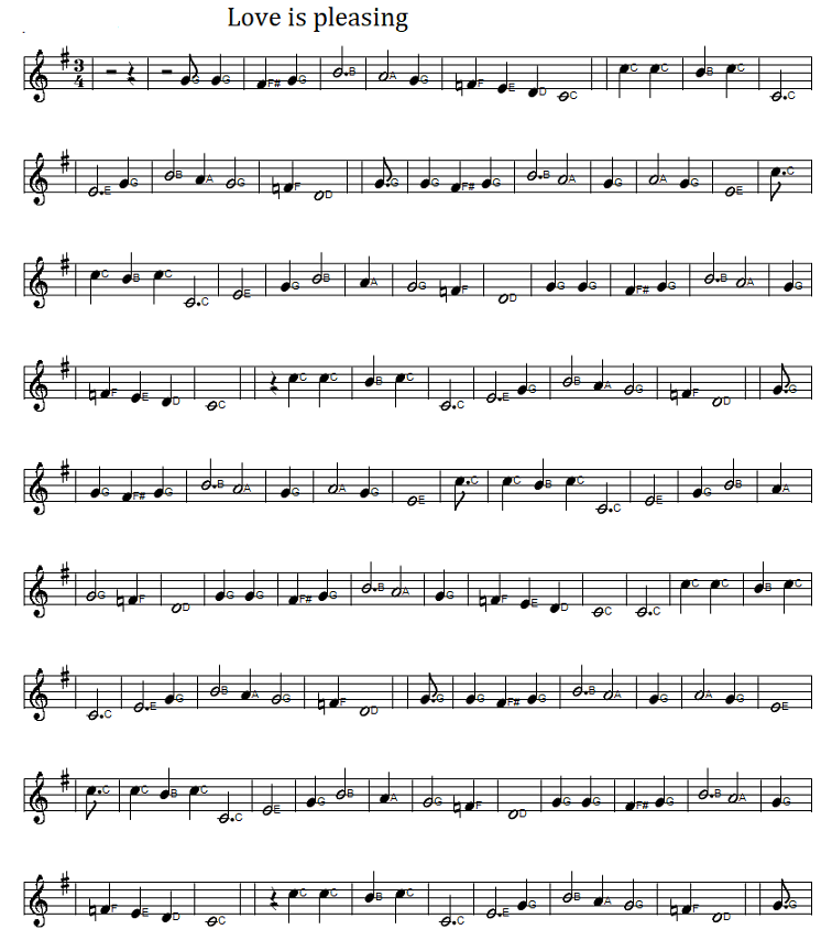 Love is pleasing full sheet music score in G Major