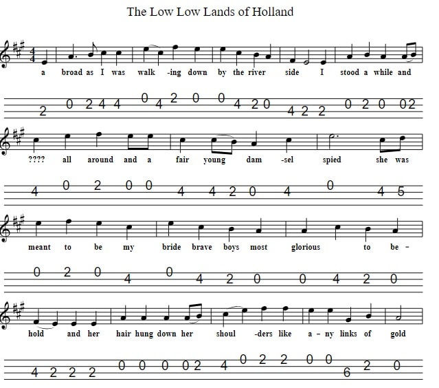 The lowlands of Holland mandolin / tenor banjo tab