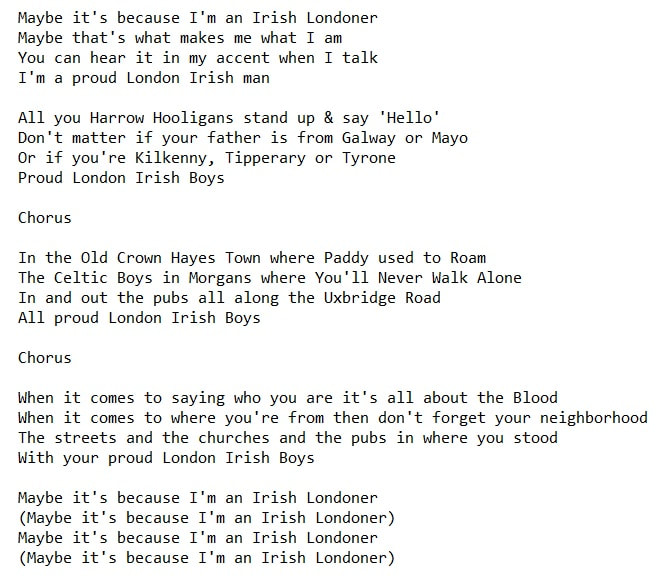 Lyrics for Maybe it's because I'm an Irish Londoner