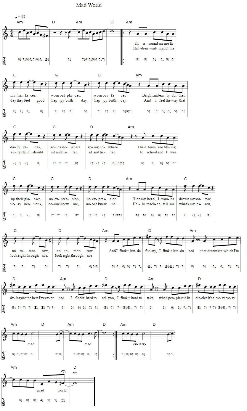 Mad world concertina tab with chords