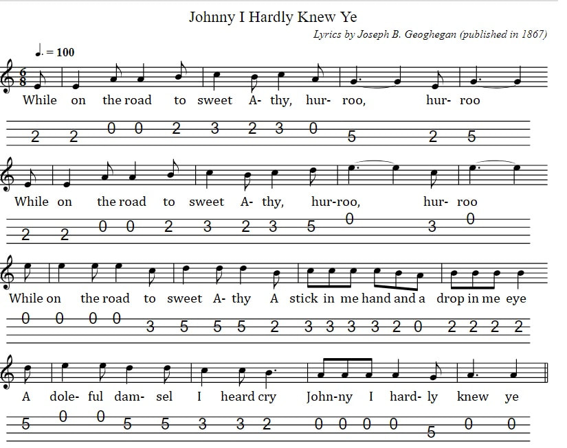 Mandolin Banjo tab Johnny I Hardly knew ye