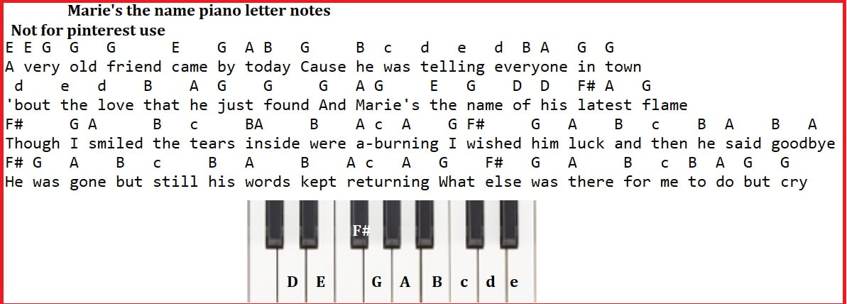Marie's the name of his latest flame piano keyboard letter notes
