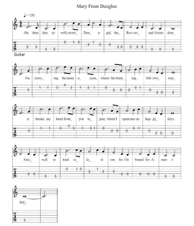 Mary from Dunglow guitar tab