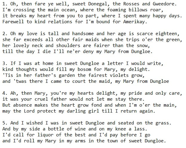 Mary from Dungloe song lyrics