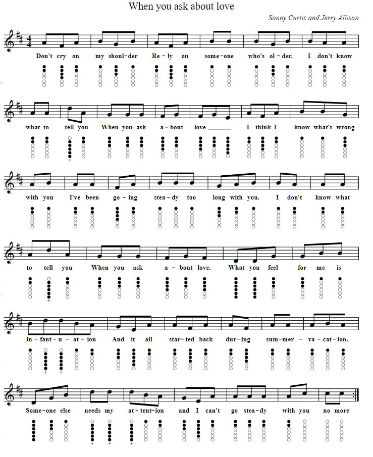 Matchbox and Buddy Holly song sheet music when you ask about love