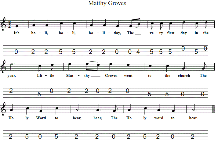 Matthy Groves sheet music and tenor guitar tab in CGDA