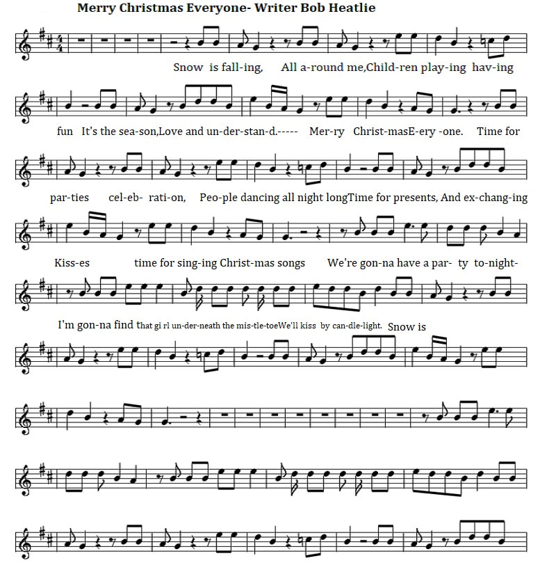 Merry Christmas Everyone Sheet Music With Lyrics In D Major