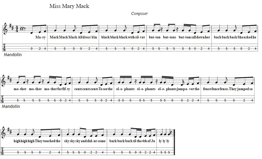 Miss Mary Mack mandolin tab
