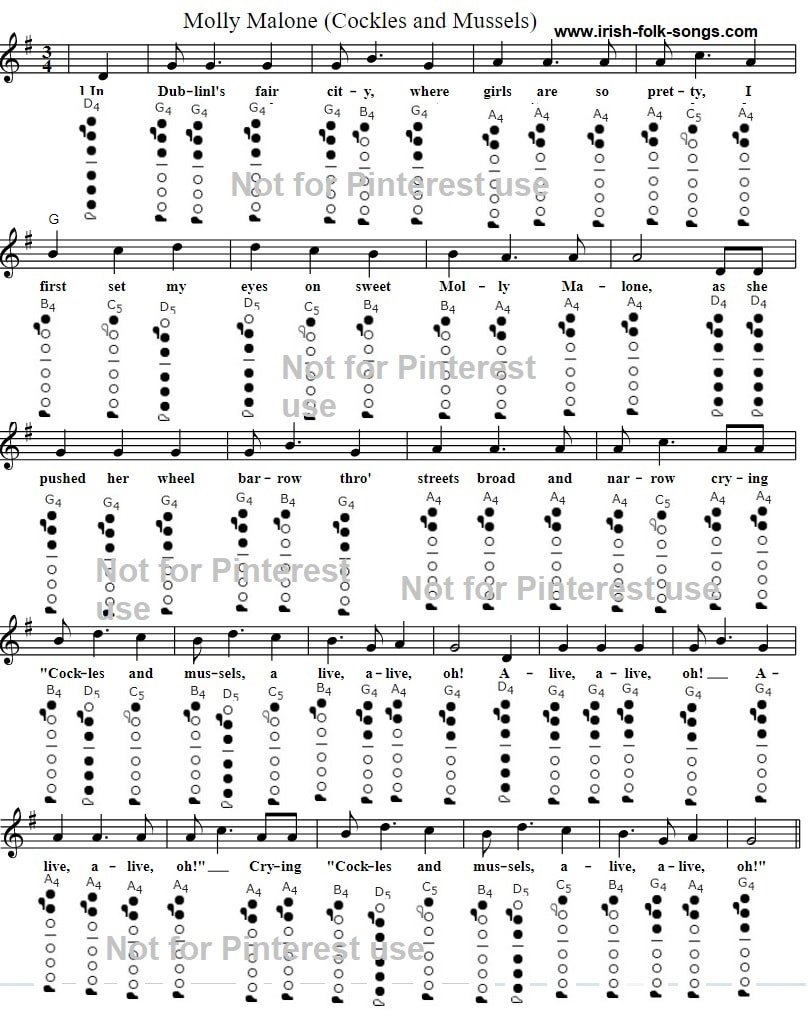 Molly Malone flute fingering sheet music notes