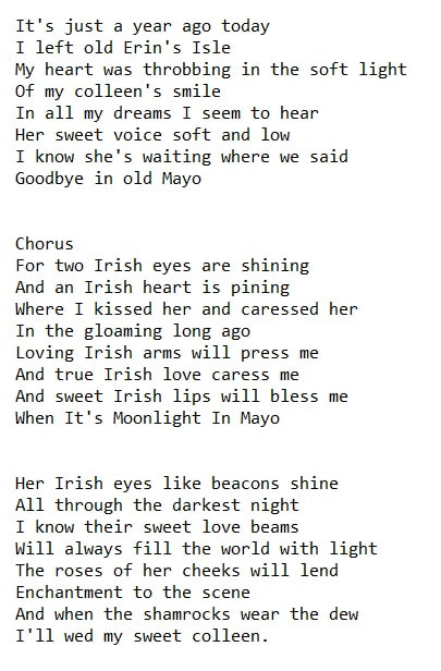 Moonlight in Mayo song lyrics