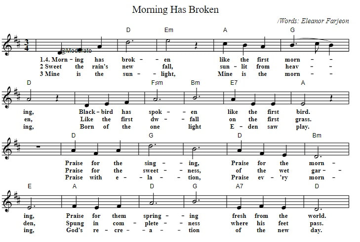 Morning has broken sheet music with chords