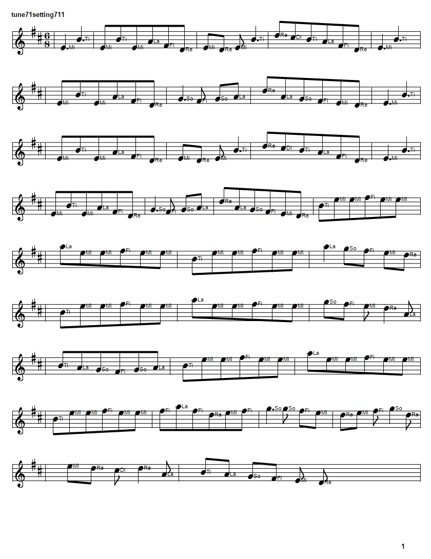 Morrison's jig sheet music notes in solfege Do Re Mi format for beginners.