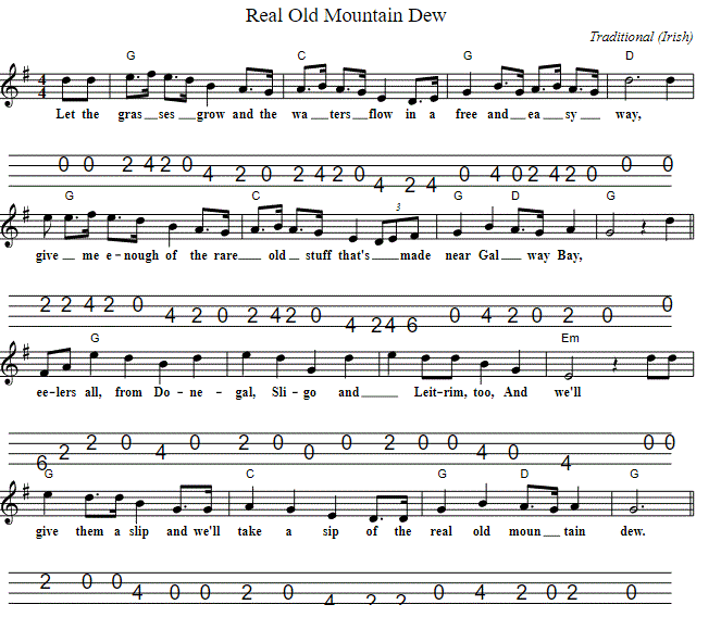 Mountain dew guitar / mandola tab in CGDA