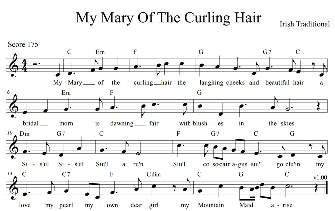 My Mary of the curling hair sheet music lyrics and chords