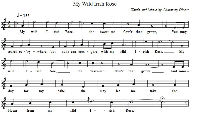 My wild Irish rose flute sheet music