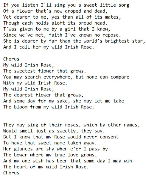 My wild Irish rose song lyrics