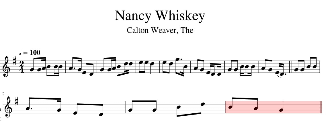 Nancy Whiskey Sheet Music And tin whistle notes - Irish folk songs