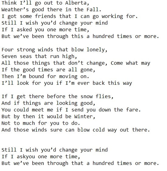 Neil Young lyrics Four Strong Winds
