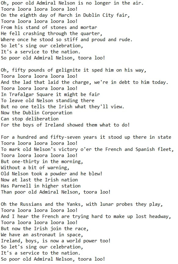Nelson's farewell lyrics by The Dubliners