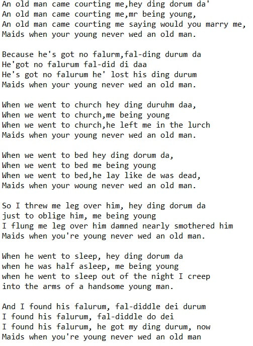 Never wed an old man lyrics by Luke Kelly