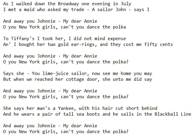 New York girls can you dance the polka lyrics